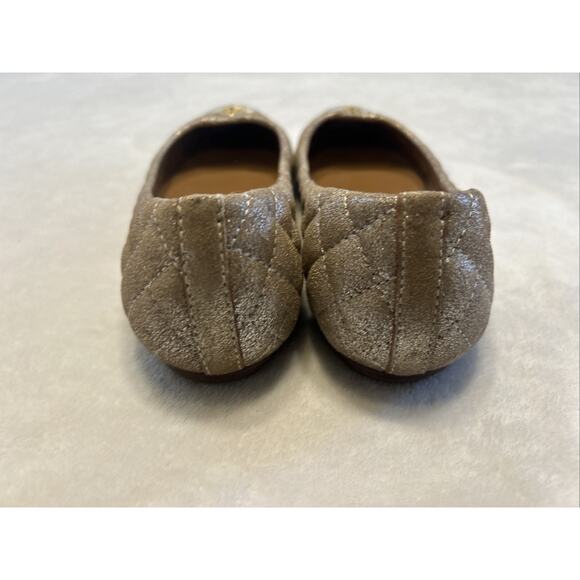 Tory Burch Women’s 9.5 M Kaitlin Quilted Metallic Ballet Flats Tan Silver Gold - Picture 4 of 7